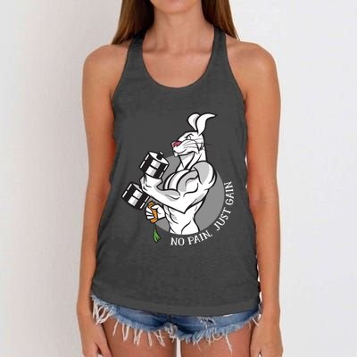 No Pain Just Gain Funny Rabbit Gift Women's Knotted Racerback Tank