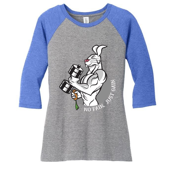 No Pain Just Gain Funny Rabbit Gift Women's Tri-Blend 3/4-Sleeve Raglan Shirt