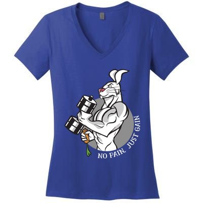 No Pain Just Gain Funny Rabbit Gift Women's V-Neck T-Shirt