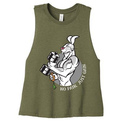 No Pain Just Gain Funny Rabbit Gift Women's Racerback Cropped Tank