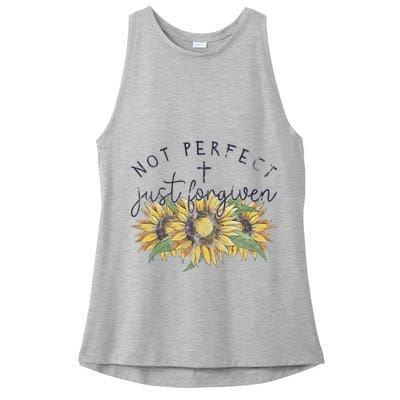 Not Perfect Just Forgiven Sunflower Christian Ladies PosiCharge Tri-Blend Wicking Tank