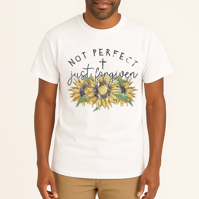 Not Perfect Just Forgiven Sunflower Christian Tall T-Shirt