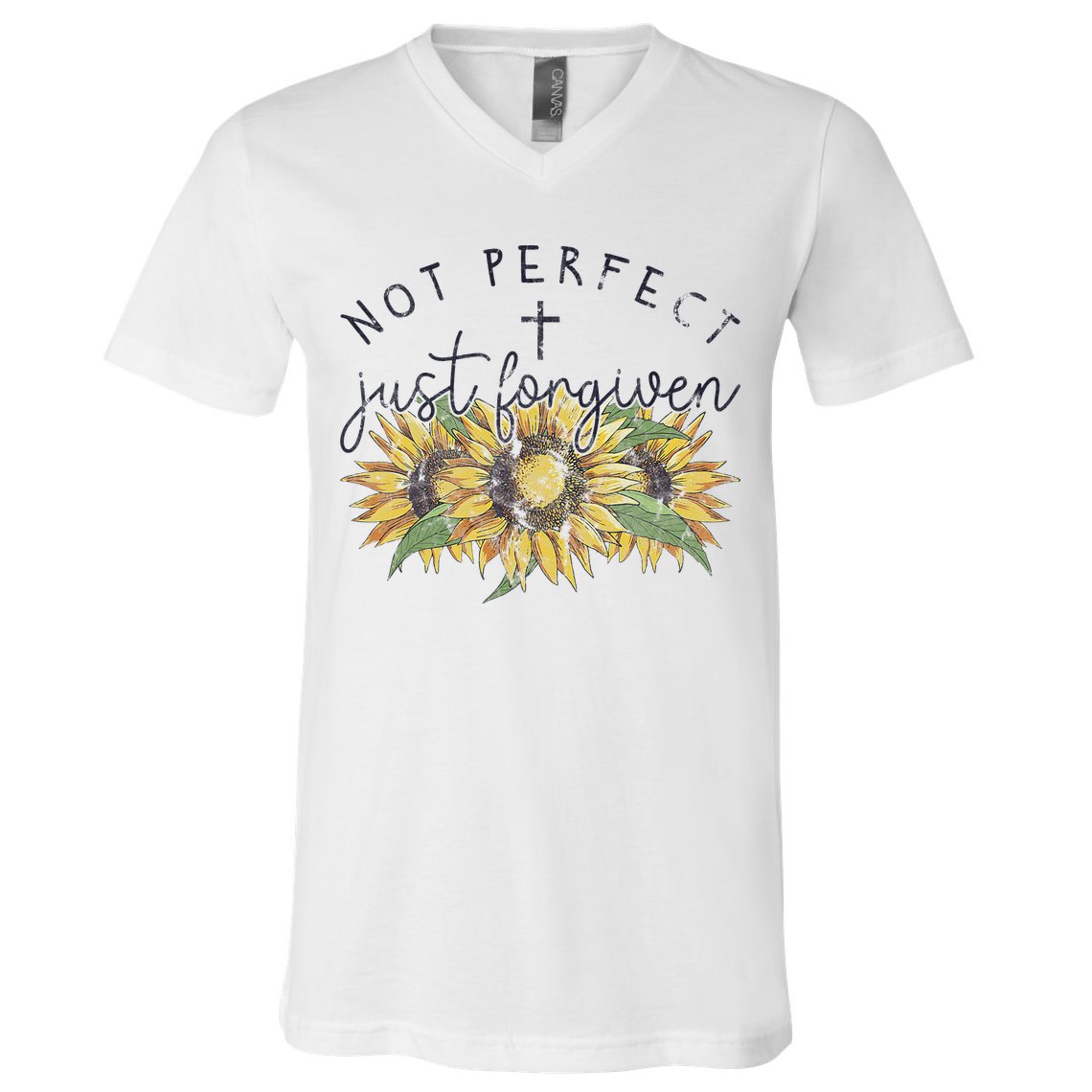 Not Perfect Just Forgiven Sunflower Christian V-Neck T-Shirt