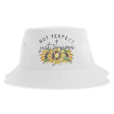 Not Perfect Just Forgiven Sunflower Christian Sustainable Bucket Hat