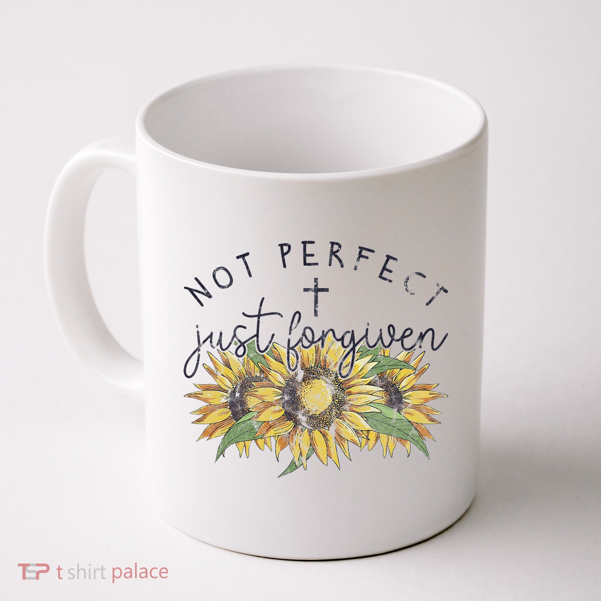 Not Perfect Just Forgiven Sunflower Christian Mug