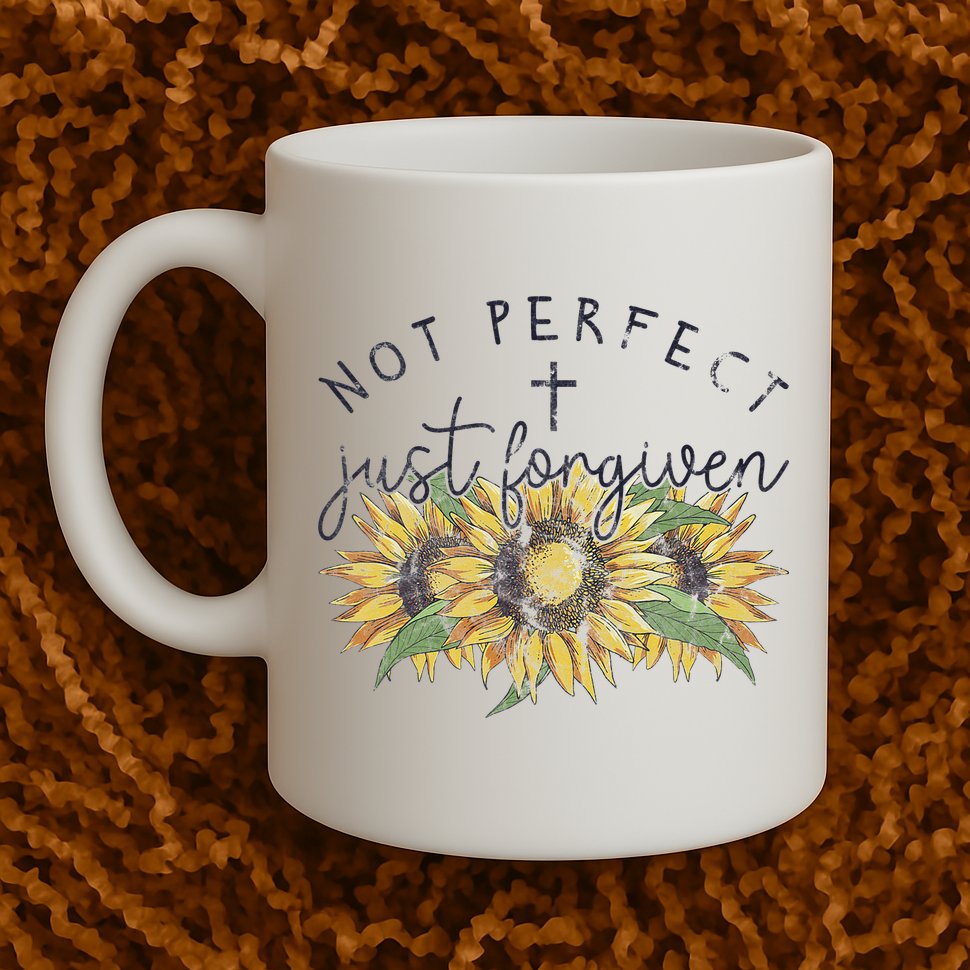 Not Perfect Just Forgiven Sunflower Christian Mug