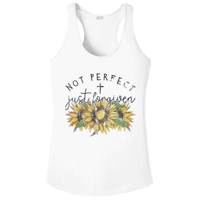 Not Perfect Just Forgiven Sunflower Christian Ladies PosiCharge Competitor Racerback Tank