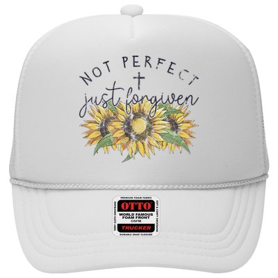 Not Perfect Just Forgiven Sunflower Christian Trucker Hat