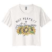 Not Perfect Just Forgiven Sunflower Christian Women's Crop Top Tee