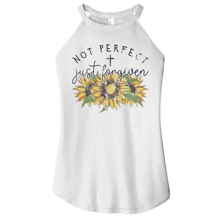 Not Perfect Just Forgiven Sunflower Christian Women's Perfect Tri Rocker Tank