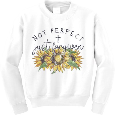 Not Perfect Just Forgiven Sunflower Christian Kids Sweatshirt