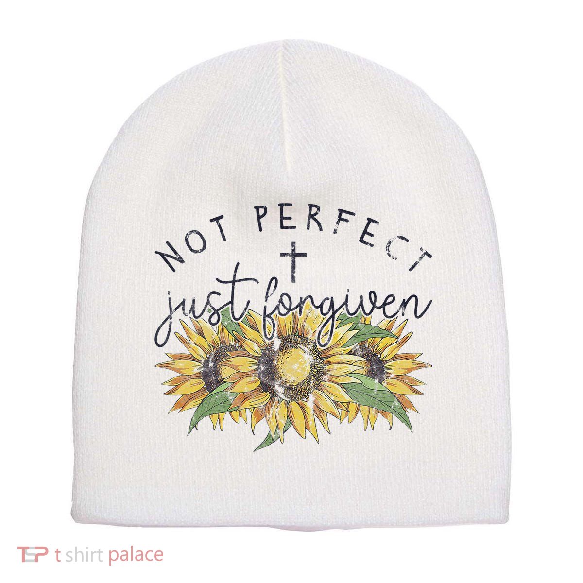 Not Perfect Just Forgiven Sunflower Christian Short Acrylic Beanie