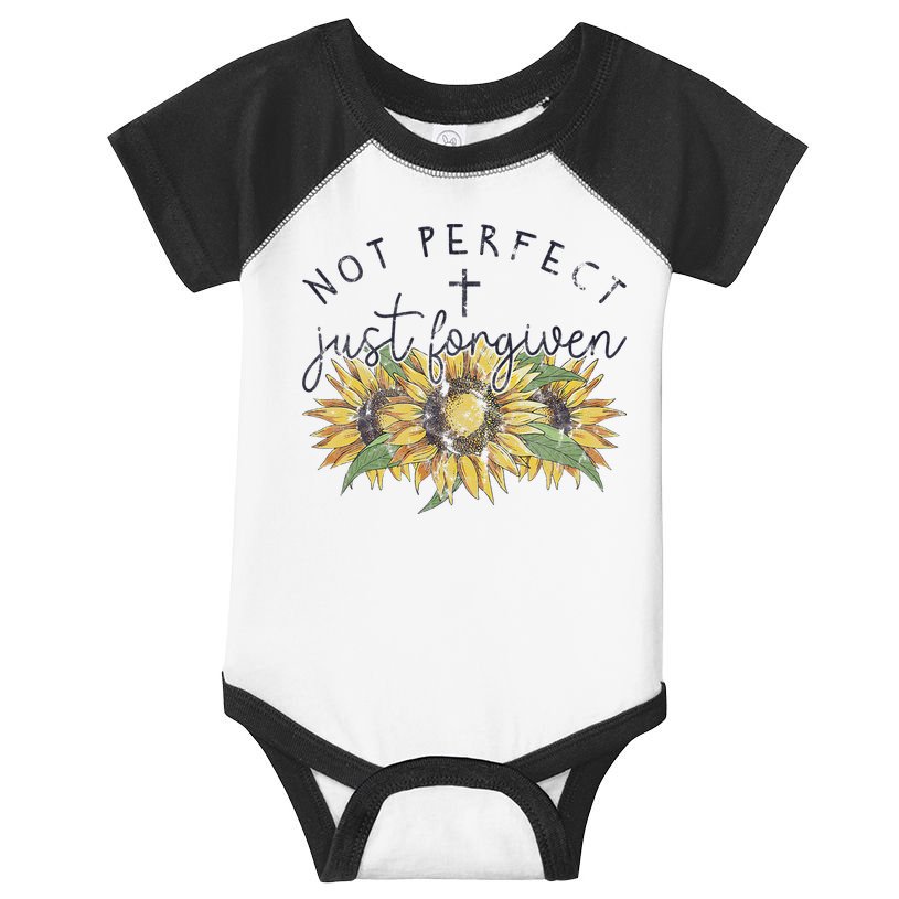 Not Perfect Just Forgiven Sunflower Christian Infant Baby Jersey Bodysuit