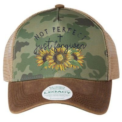 Not Perfect Just Forgiven Sunflower Christian Legacy Tie Dye Trucker Hat