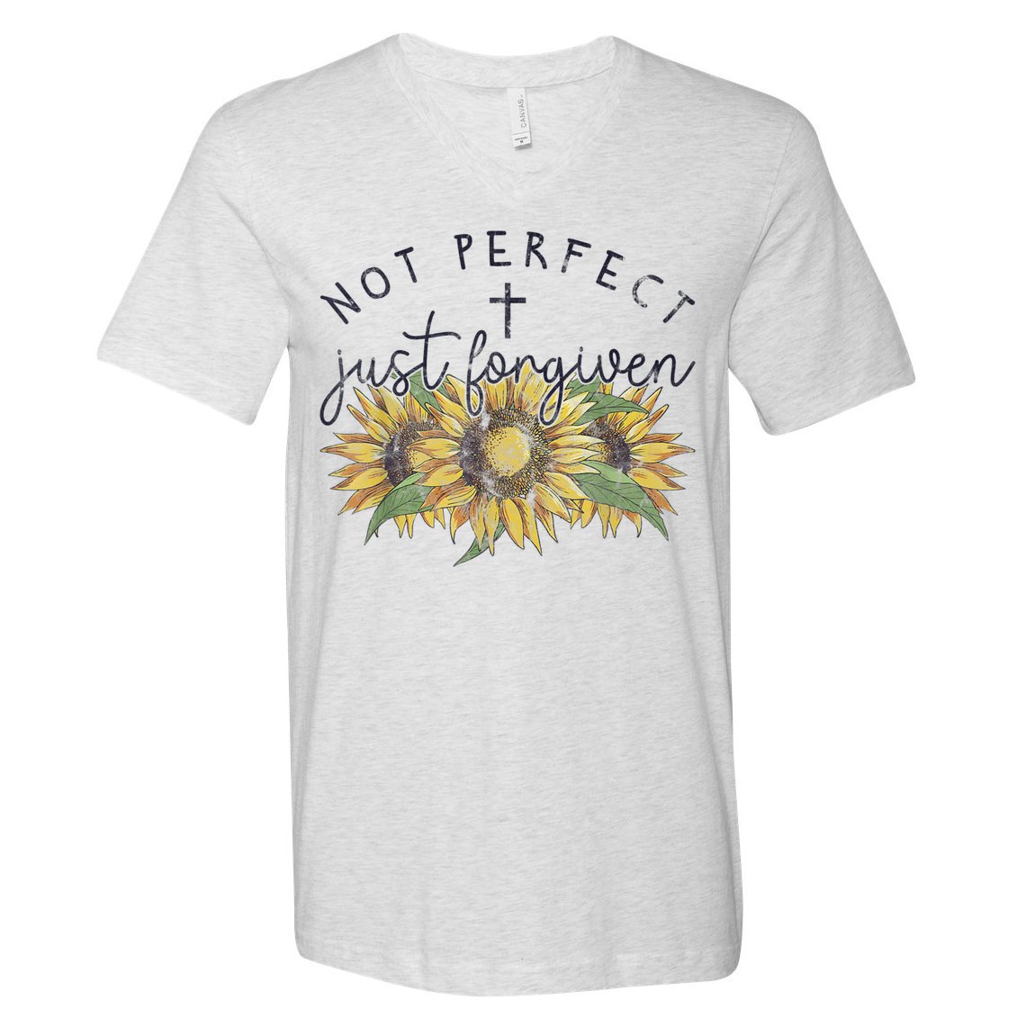 Not Perfect Just Forgiven Sunflower Christian V-Neck T-Shirt