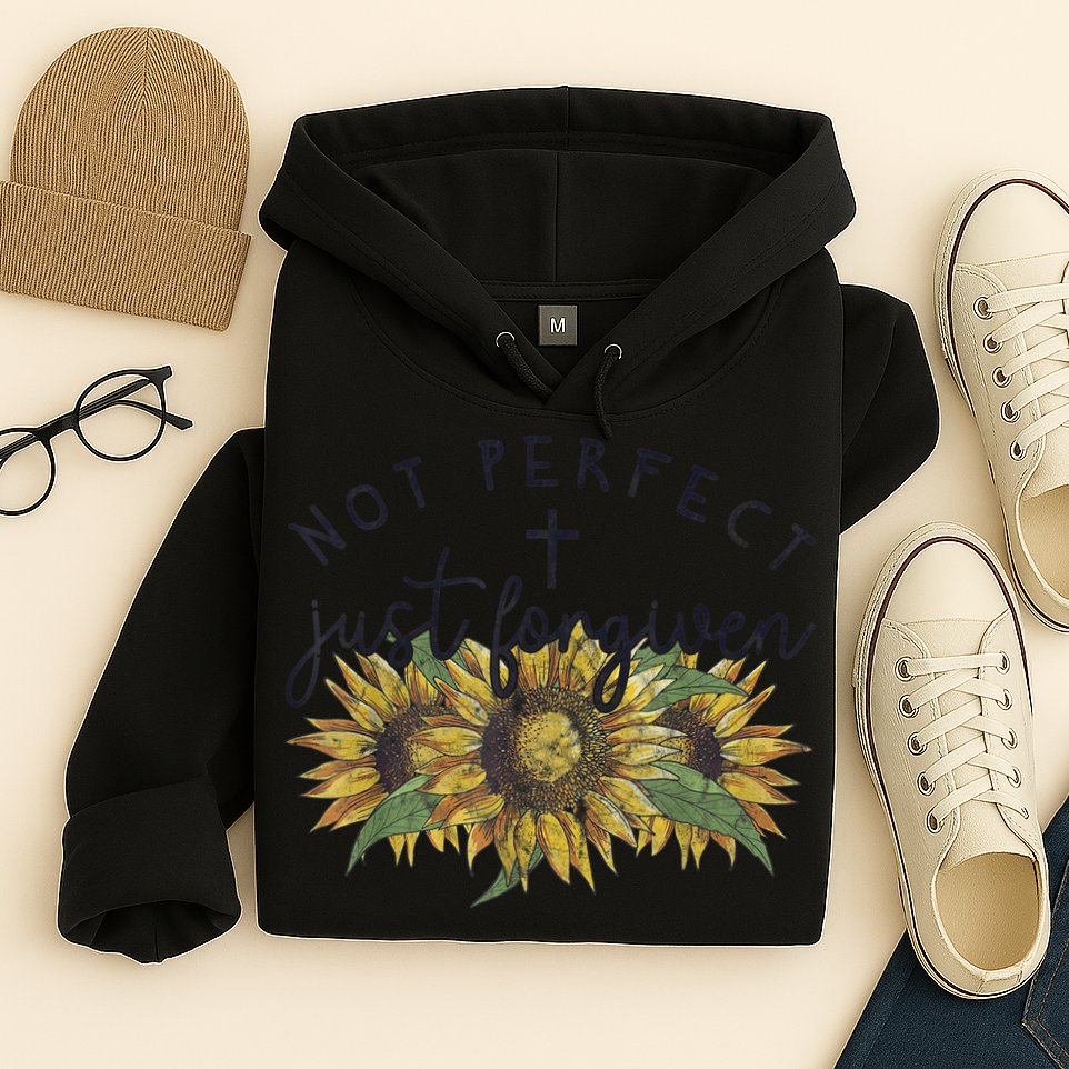 Not Perfect Just Forgiven Sunflower Christian Hoodie