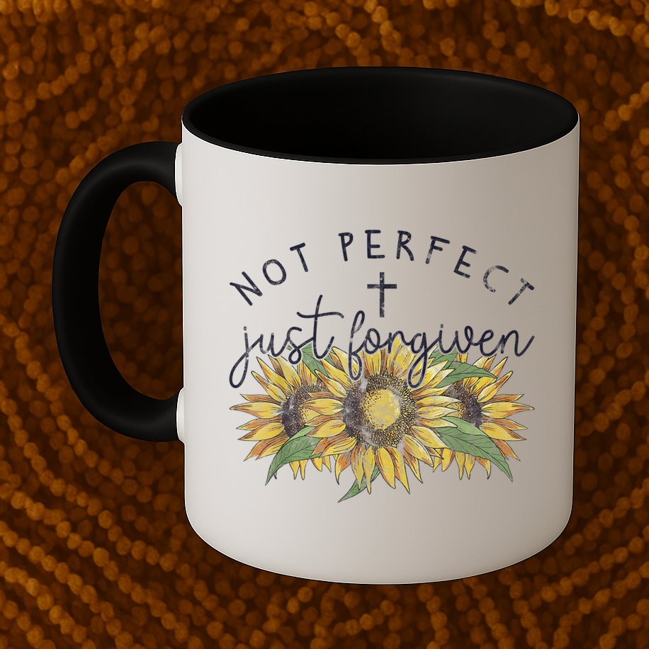 Not Perfect Just Forgiven Sunflower Christian Mug