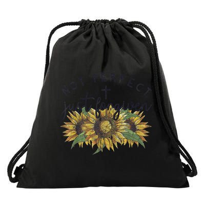 Not Perfect Just Forgiven Sunflower Christian Drawstring Bag
