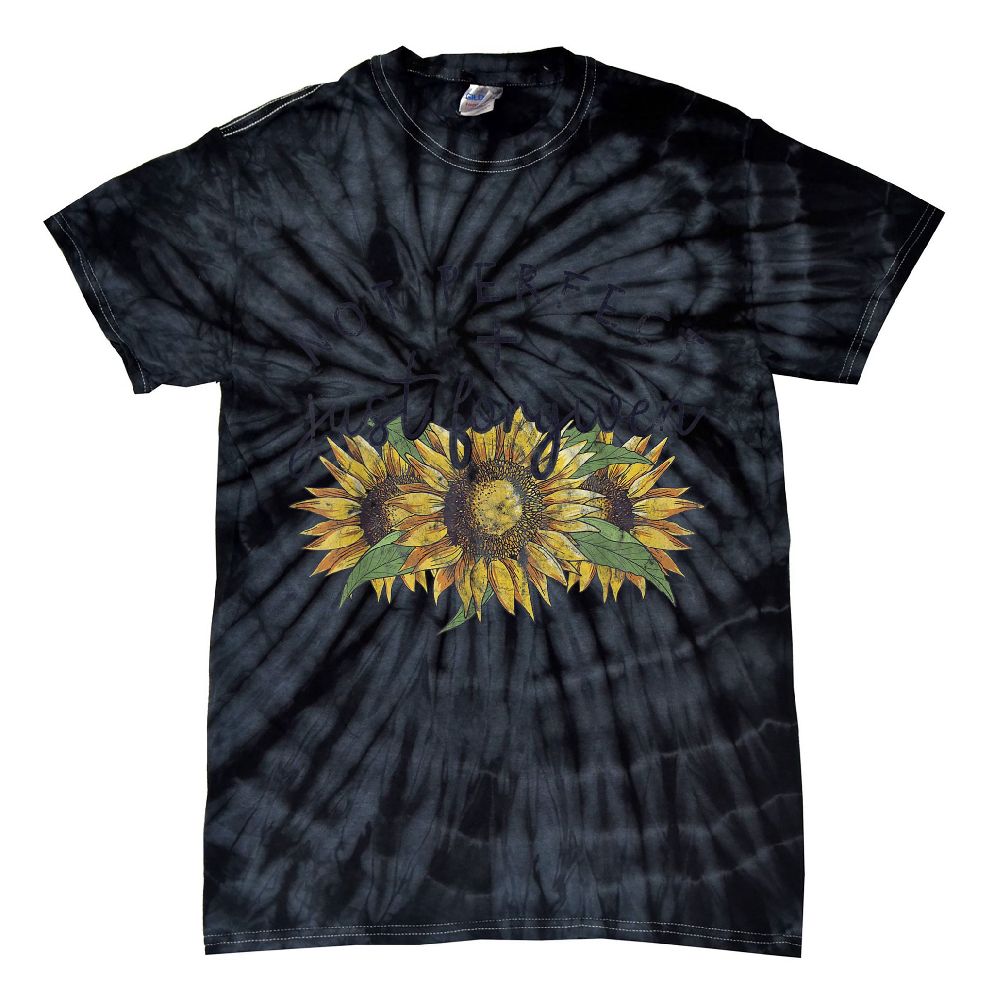 Not Perfect Just Forgiven Sunflower Christian Tie-Dye T-Shirt
