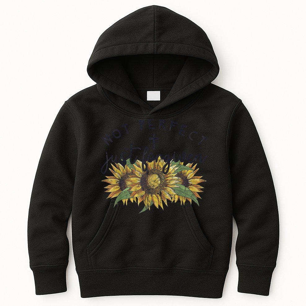 Not Perfect Just Forgiven Sunflower Christian Kids Hoodie