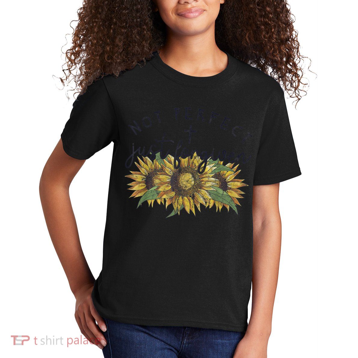 Not Perfect Just Forgiven Sunflower Christian Kids T-Shirt