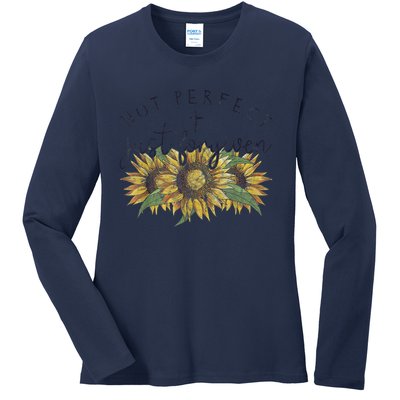 Not Perfect Just Forgiven Sunflower Christian Ladies Long Sleeve Shirt