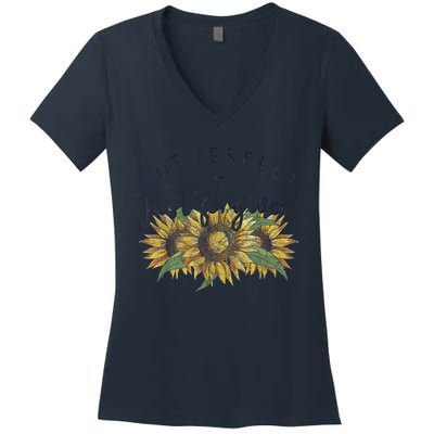 Not Perfect Just Forgiven Sunflower Christian Women's V-Neck T-Shirt