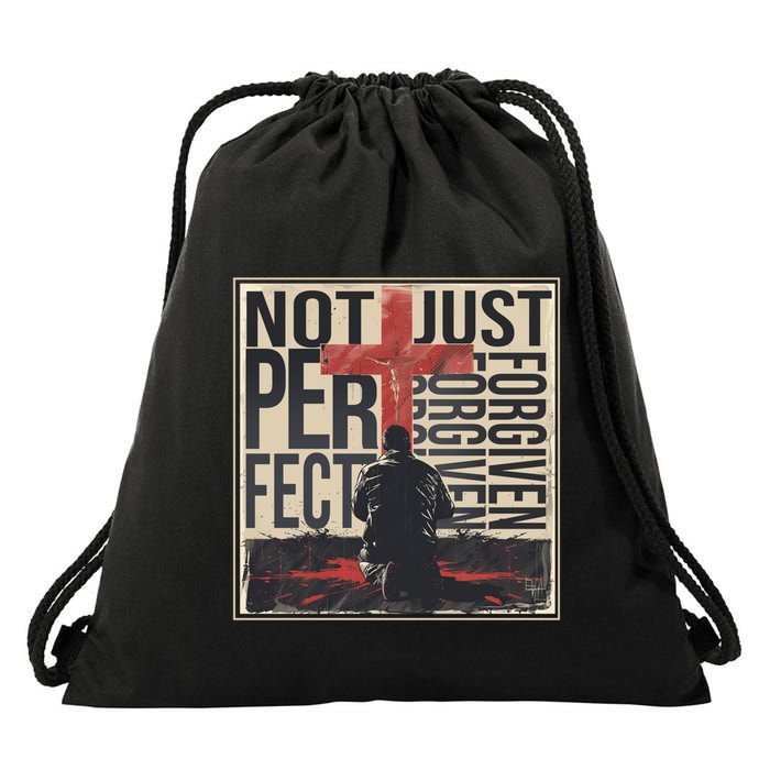 Not Perfect Just Forgiven Gift Christian Great Gift Drawstring Bag