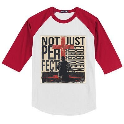 Not Perfect Just Forgiven Gift Christian Great Gift Kids Colorblock Raglan Jersey