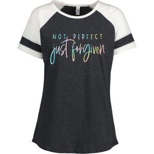 Not Perfect Just Forgiven Christian Team Jesus Men Women Enza Ladies Jersey Colorblock Tee