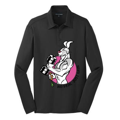 No Pain Just Gain Gift Silk Touch Performance Long Sleeve Polo