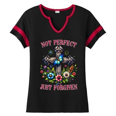 Not Perfect Just Forgiven Jesus Christ Ladies Halftime Notch Neck Tee