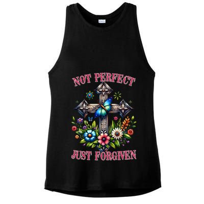 Not Perfect Just Forgiven Jesus Christ Ladies PosiCharge Tri-Blend Wicking Tank