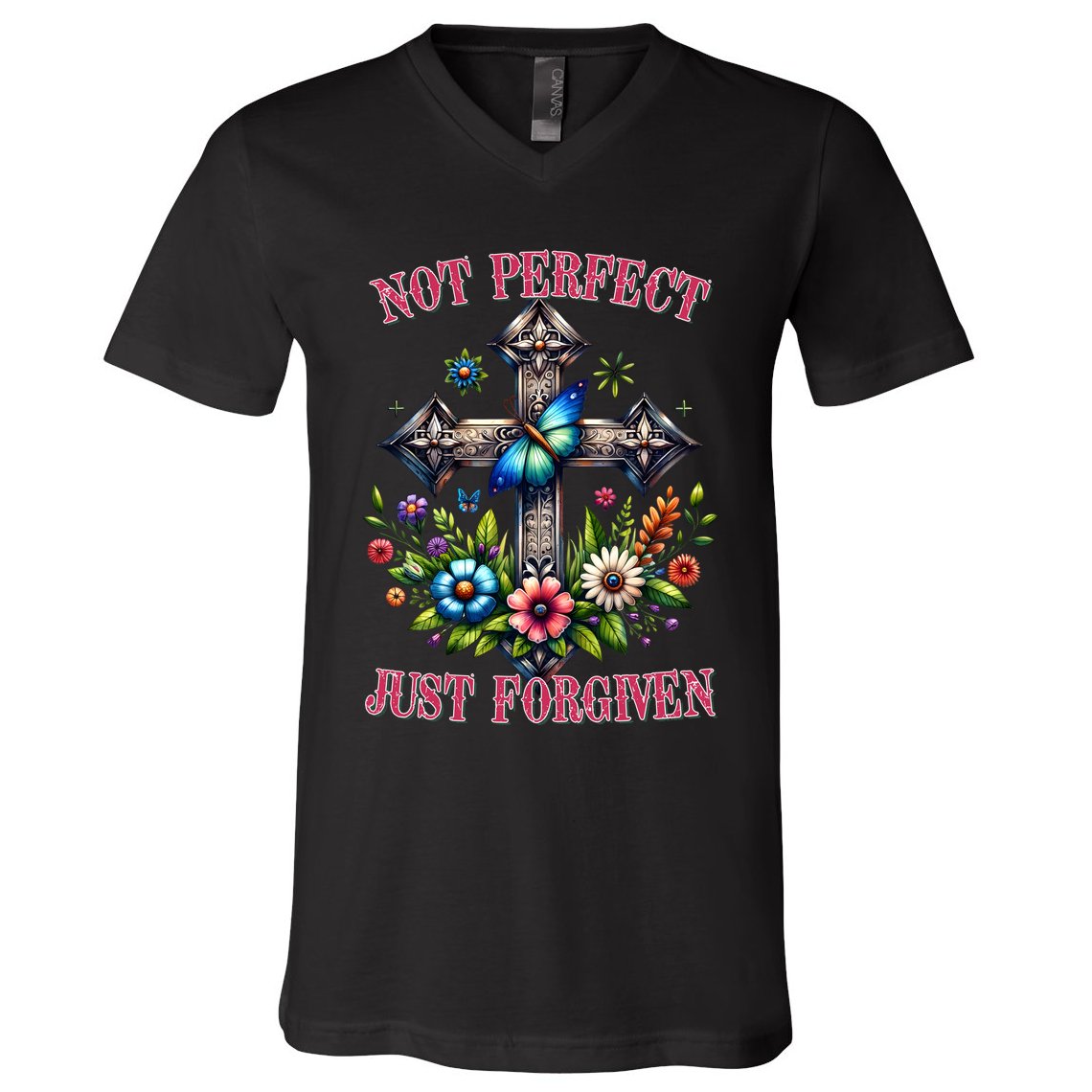 Not Perfect Just Forgiven Jesus Christ V-Neck T-Shirt