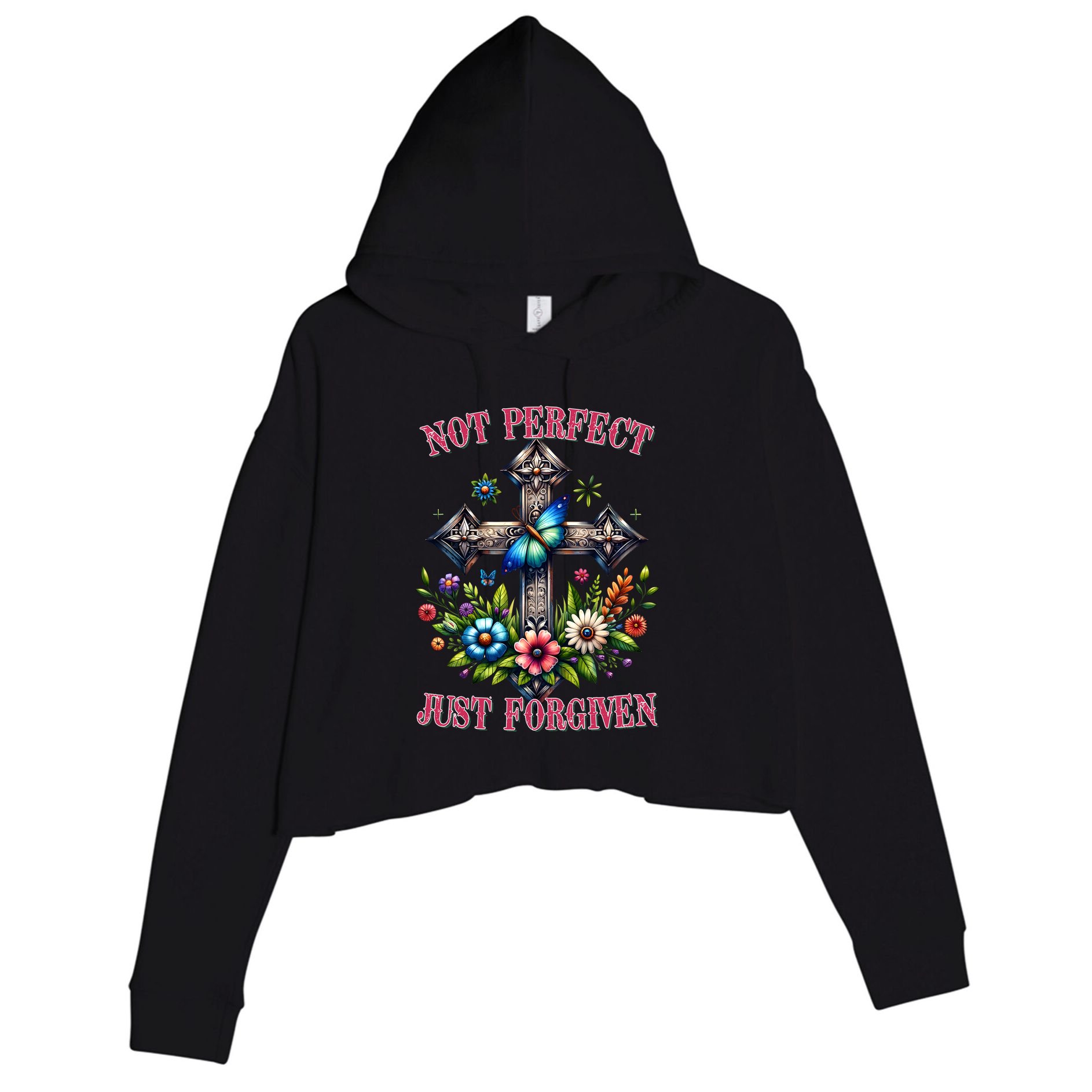 Not Perfect Just Forgiven Jesus Christ Crop Fleece Hoodie
