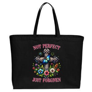 Not Perfect Just Forgiven Jesus Christ Cotton Canvas Jumbo Tote