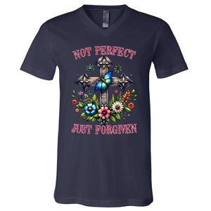 Not Perfect Just Forgiven Jesus Christ V-Neck T-Shirt