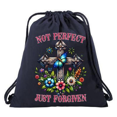 Not Perfect Just Forgiven Jesus Christ Drawstring Bag