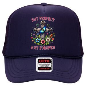 Not Perfect Just Forgiven Jesus Christ High Crown Mesh Back Trucker Hat