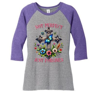 Not Perfect Just Forgiven Jesus Christ Women's Tri-Blend 3/4-Sleeve Raglan Shirt