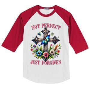 Not Perfect Just Forgiven Jesus Christ Kids Colorblock Raglan Jersey