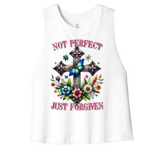 Not Perfect Just Forgiven Jesus Christ Women's Racerback Cropped Tank