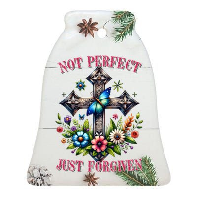 Not Perfect Just Forgiven Jesus Christ Ceramic Bell Ornament