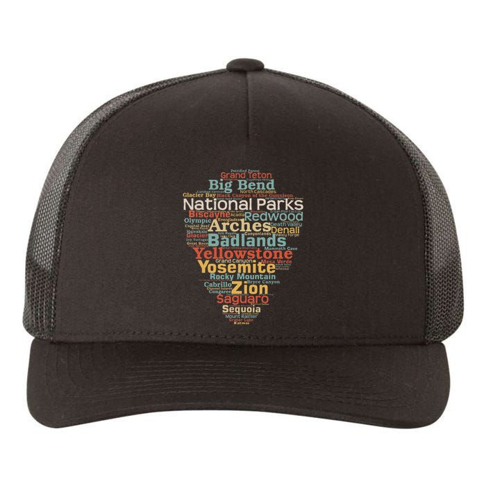 National Parks List Word Cloud Camping Hiking Yupoong Adult 5-Panel Trucker Hat