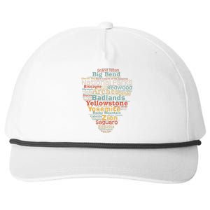 National Parks List Word Cloud Camping Hiking Snapback Five-Panel Rope Hat