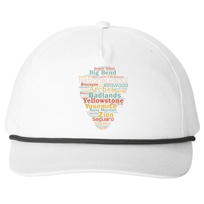 National Parks List Word Cloud Camping Hiking Snapback Five-Panel Rope Hat