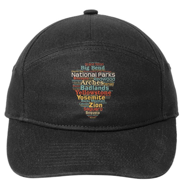 National Parks List Word Cloud Camping Hiking 7-Panel Snapback Hat