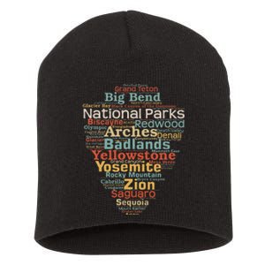 National Parks List Word Cloud Camping Hiking Short Acrylic Beanie