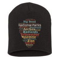 National Parks List Word Cloud Camping Hiking Short Acrylic Beanie