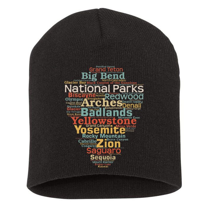 National Parks List Word Cloud Camping Hiking Short Acrylic Beanie